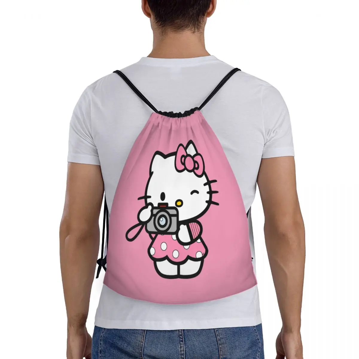 Custom Hello Kitty Drawstring Bag Men Women Lightweight Sanrio Sports Gym Storage Backpack