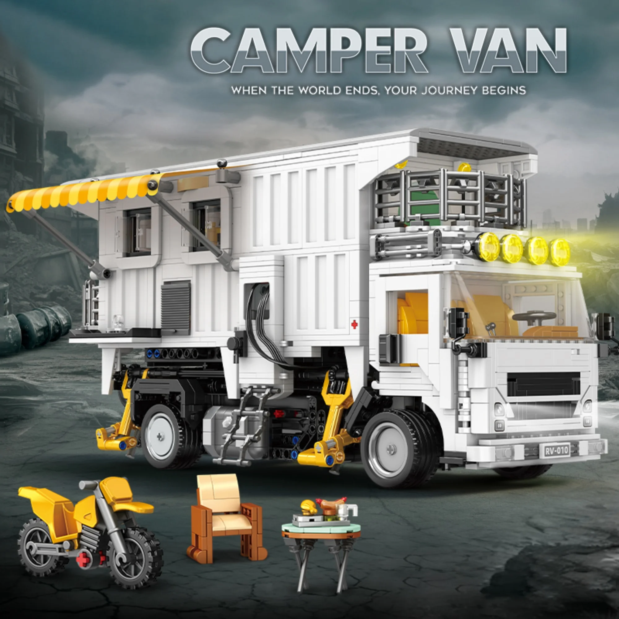 

2193pcs Camper Van Building Blocks Remoted Control Technical Apocalyptic RV Vehicle Model Assembly Bricks Toys for Adults Gifts