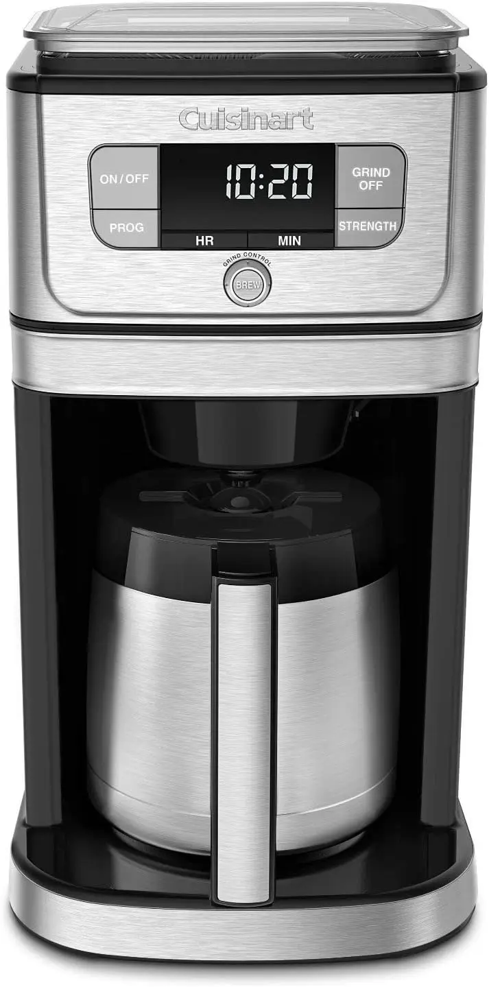 Grind & Brew 10-Cup Coffeemaker with Thermal Carafe, Black/Stainless Steel, Silver