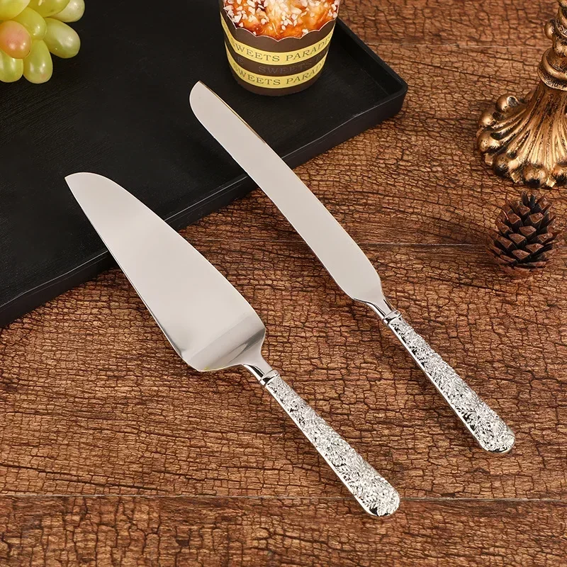 

1 Set Luxury Royal Cake Pizza Dessert Kitchen Tool Carving Tableware Silver Cutlery Kirsite Rose Cake Knife Long Handle Shovel