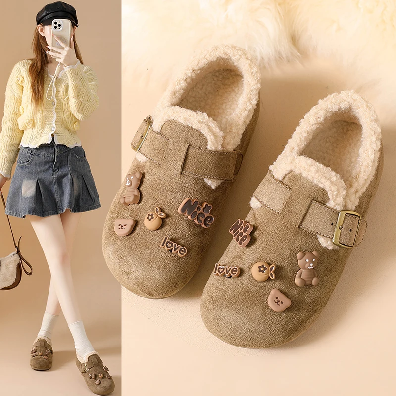 

Fleece-lined cotton shoes, warm fuzzy bean shoes, single-strap loafer Y19-1