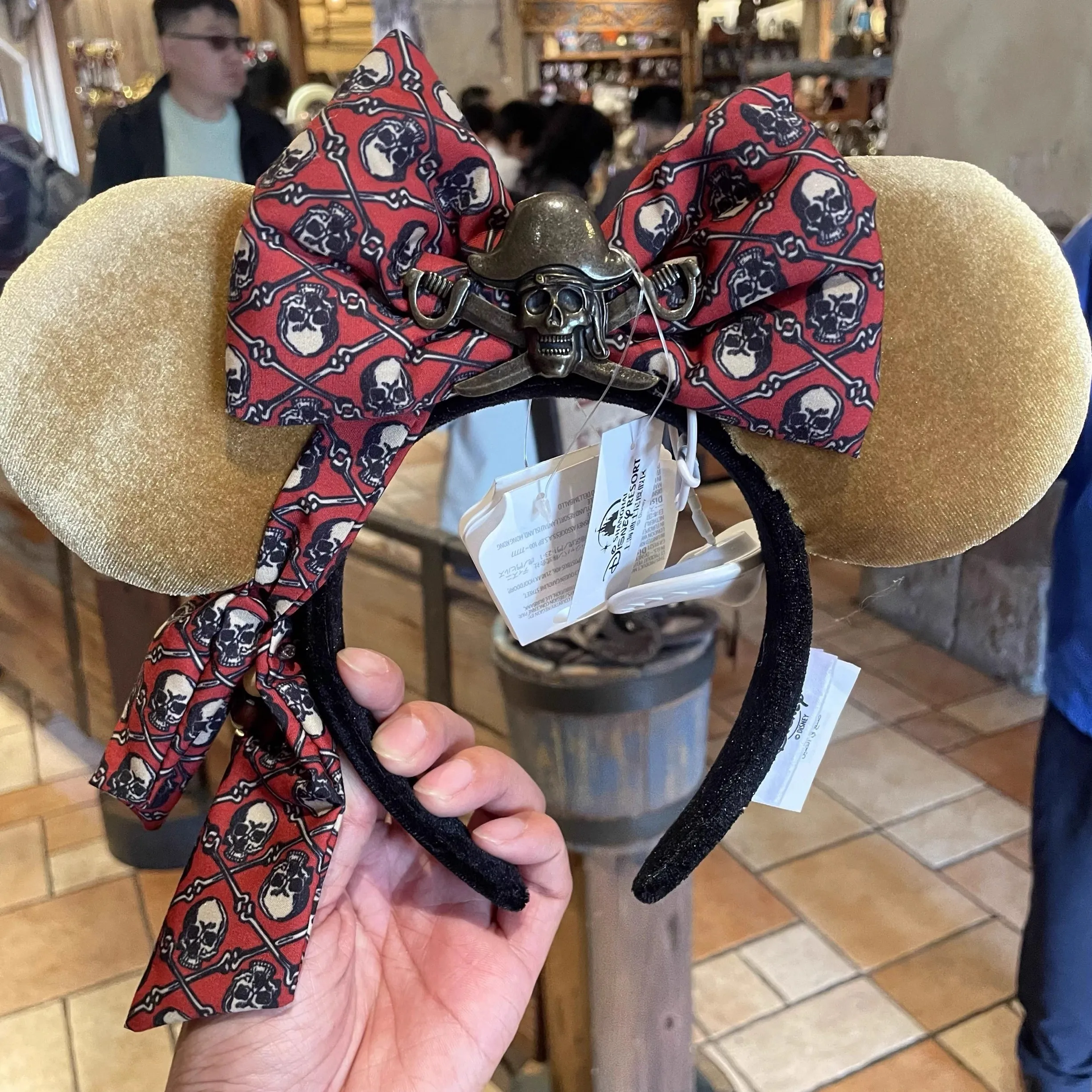 Disney Lilo& Stitch Mickey Mouse Headband Cartoon Embroidered Bow Stitch Metal Badge Shanghai Disneyland PU Leather Ear Headwear