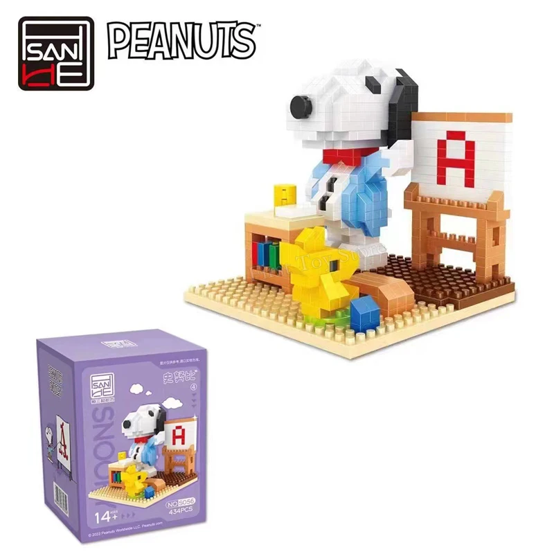 Genuine Peanuts Anime Snoopy Figures Kawaii Cartoon Building Blocks Toy Mini Bricks Assemble Educational Toys For Children Gifts