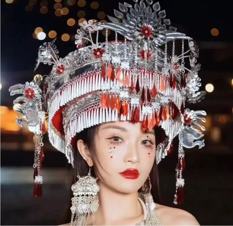 

Chinese New Ethnic Minority Miao Hat Bride Wedding Featured Headwear Women