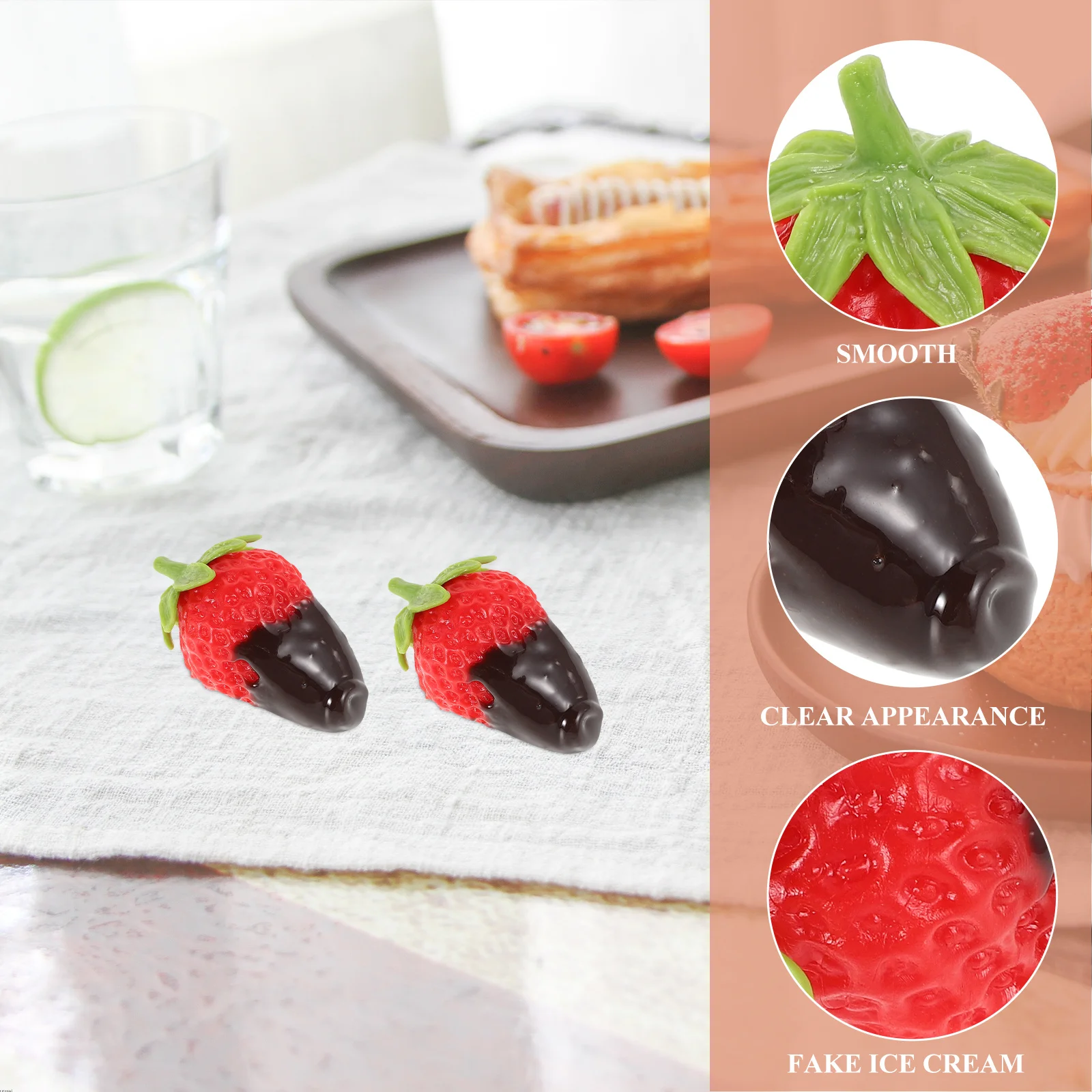 4 Uds. De centros de mesa de fresa de simulación de decoración de frutas artificiales realistas para fiesta en casa, cocina, suministros para manualidades Diy, fruta falsa