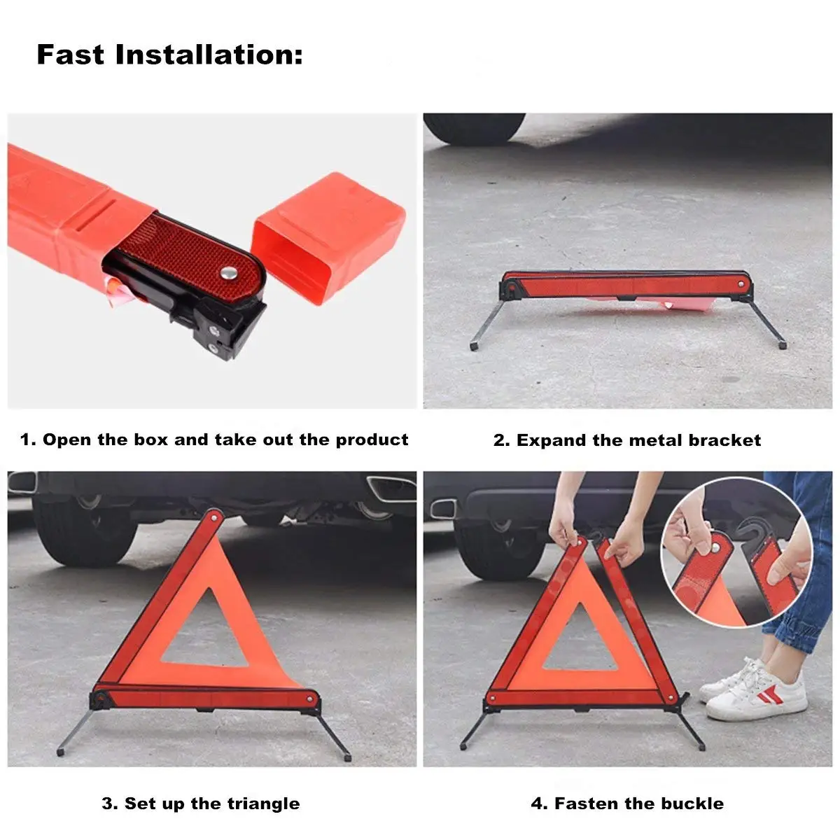 Reflective Emergency Warning Triangle, Foldable Breakdown Safety Sign for Roadside Use