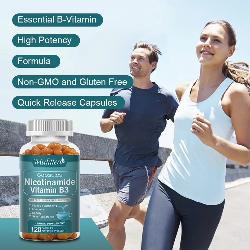 Mulittea Nicotinamide with CoQ10 Vitamin B3 500mg Coenzyme Q10 Capsules To Support Energy Skin Cell & Brain Health