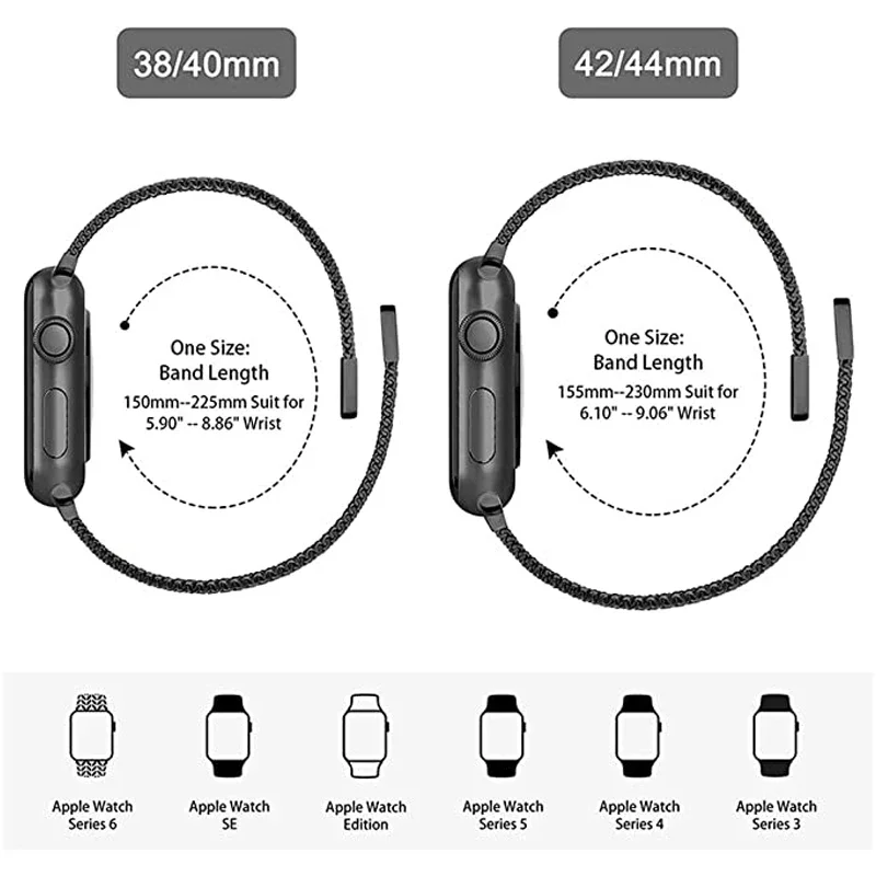 ミラネーゼバックル付きAppleWatchシリーズ,44mm, 40mm, 45mm, 41mm, 42mm, 38mm, 49mm,8,7,se2,6