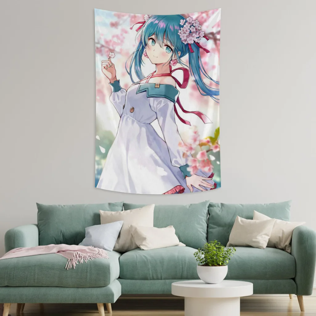 Kawaii Anime Hatsune M-Miku Cute Custom  Tapestry Tapestry Aesthetic Room Décor Wall Hogar Items