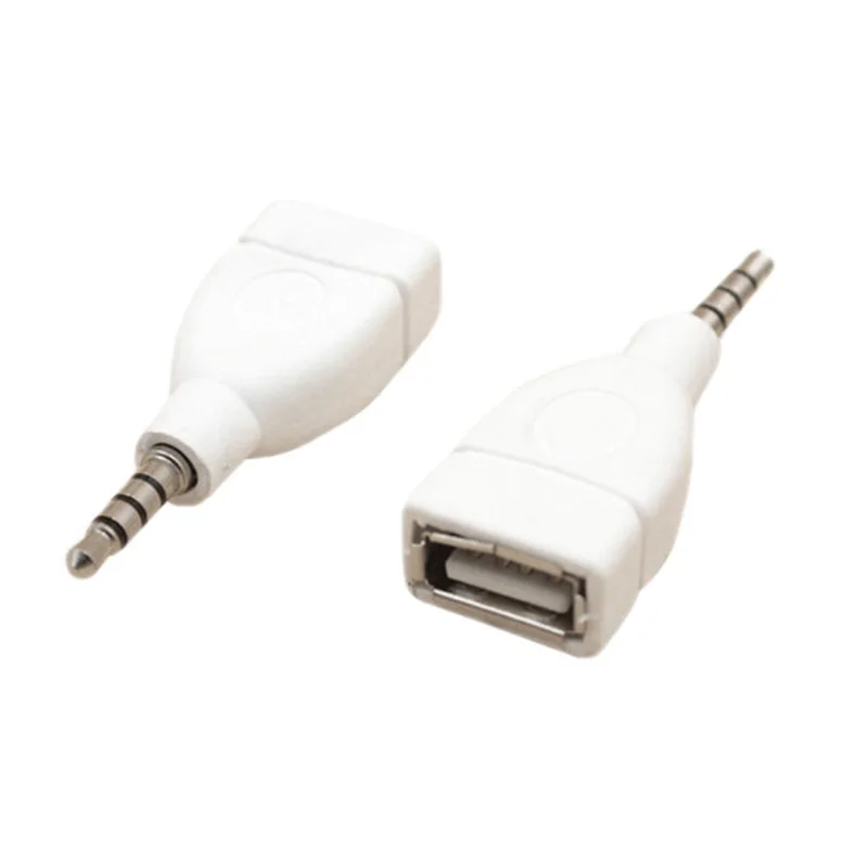 Usb 2.0 fêmea para 3.5mm macho adaptador, áudio jack, plugue do carro, branco, 1pcs