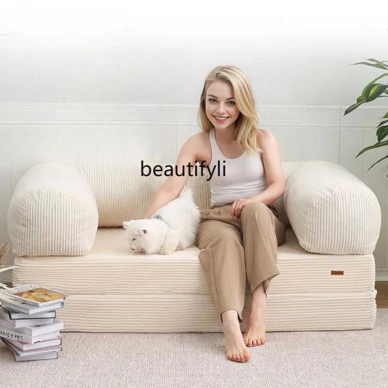 Small Apartment Retro American Style Fabric Sofa Bed Living Room Dual-use Removable Washable Folding Modular Lazy Sofa