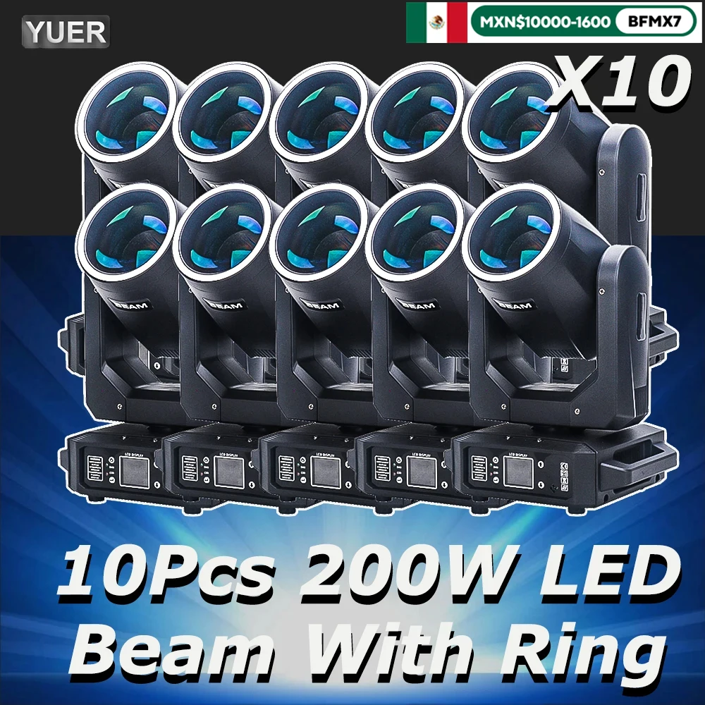 10Pcs/lot LED With Ring Moving Head Light 200W Beam+Spot+18 Rotating Prisms+Rainbow Effect Dmx Stage Light Effect Light Disco Dj