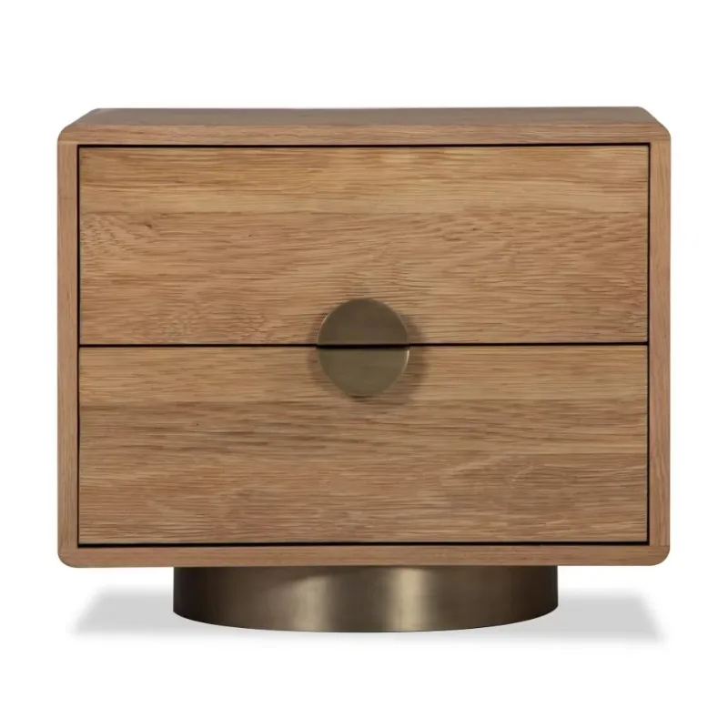 Durable modern Nordic bedside table Bedroom sideboard Bedside table Solid wood metal base Bed furniture set Household