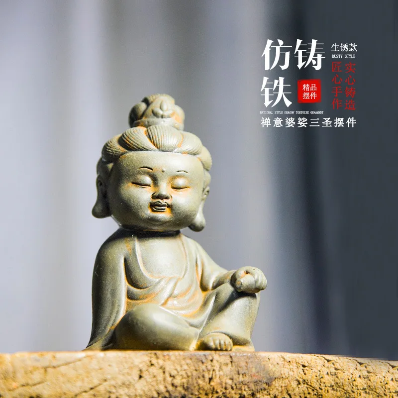 

Chinese Style Creative Rulai Guanyin Ksitigarbha Home Living Room Study Desktop Ornament Vintage Craft Decoration