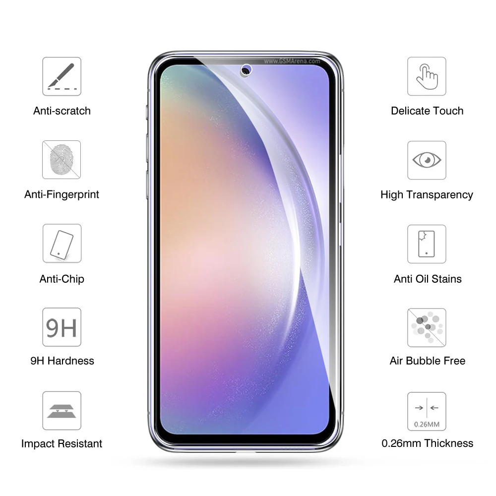 Vidro Temperado Anti-Risco para Samsung Galaxy A54 2023, Protetor de Tela Protetora, 6,4 polegadas, A 54, 54A, 2PCs