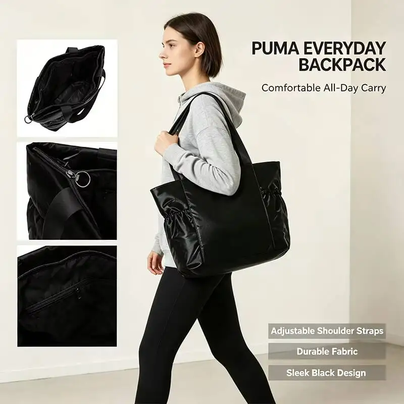 Backpack Puma Black Daily School Backpack Adjustable Shoulder Straps Lightweight Durable Spacious Minimal Casual Sport Daypack