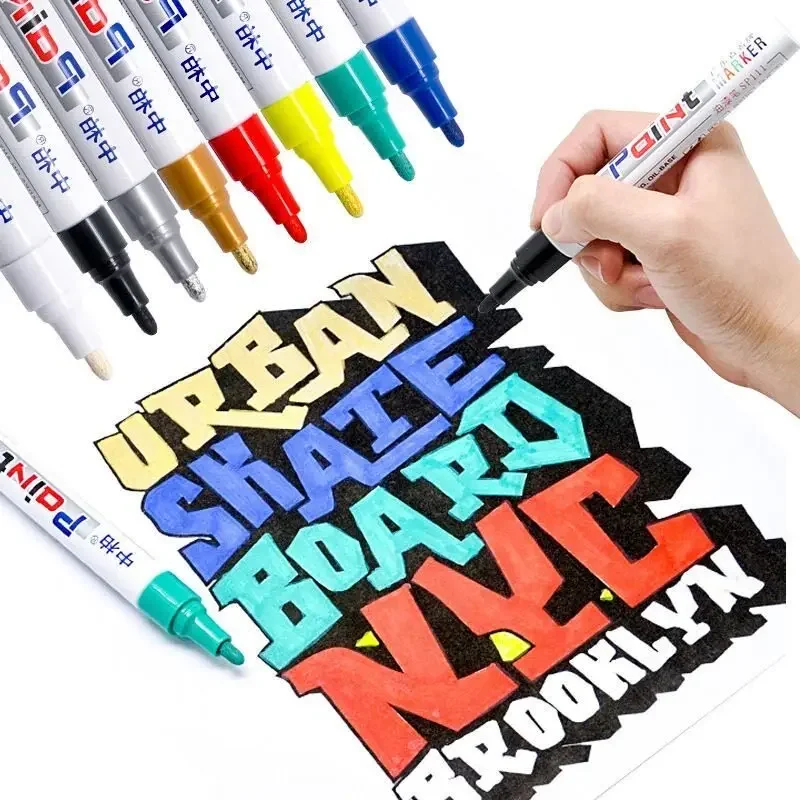 SP111 Oil Based Paint Marker Pen Waterproof Fade Resistant White Black Touch Up Paint Marker for Marking Repair