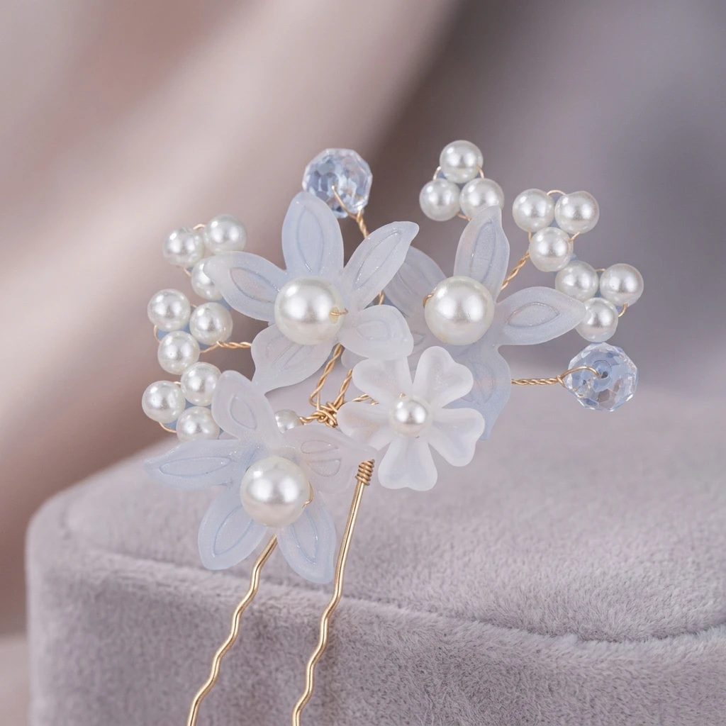 Fotografia 6: Grampos de Cabelo Simples para Casamento, Feitos à Mão, com Pérolas e Strass, Decoração Floral, Acessórios de Cabelo em Liga Metálica em Formato de U para Mulheres e Meninas