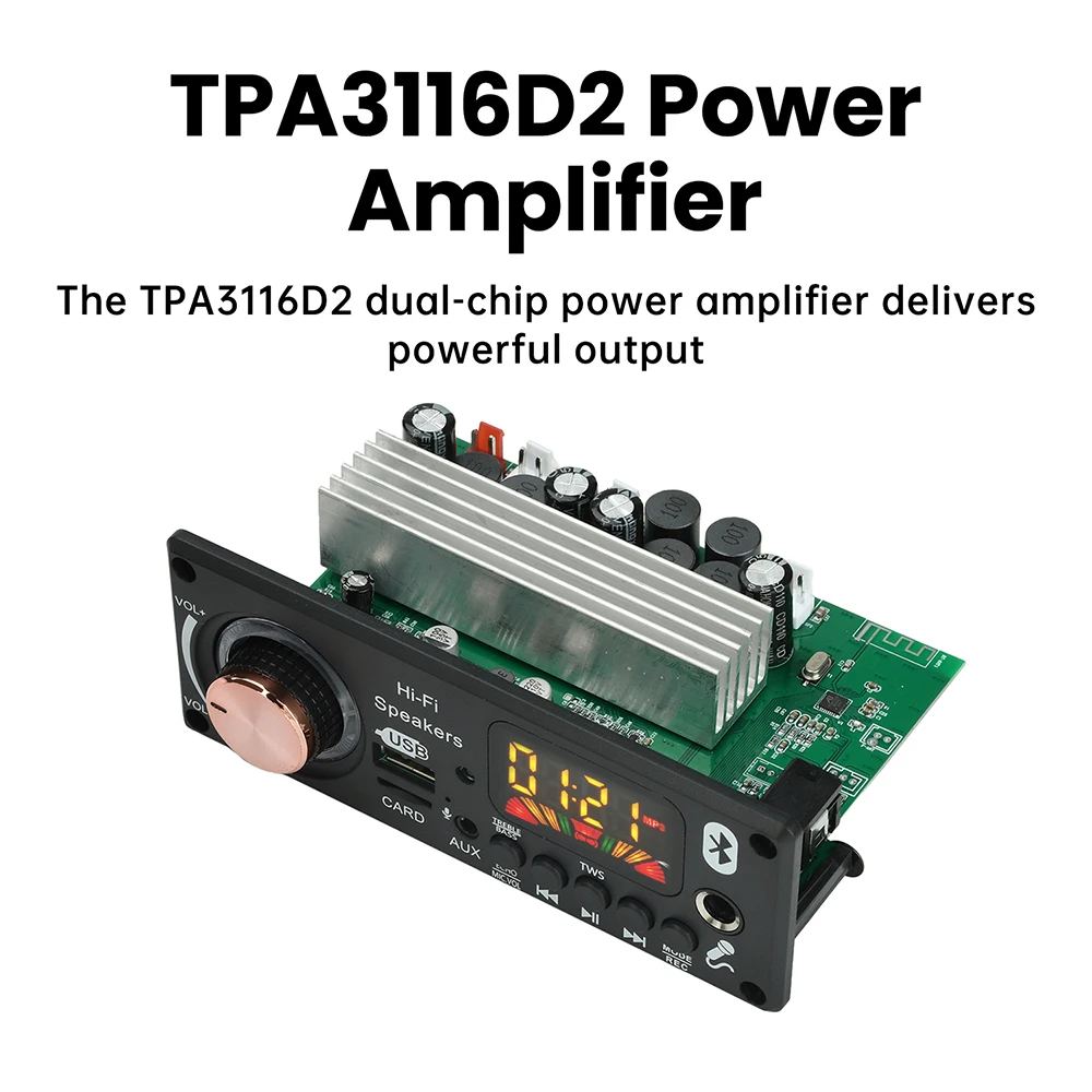 Bluetooth 5.3 MP3 Decoding Board with TPA3116D2 Dual Chip Amplifier 2*50W+100W for Car Audio Lossless Playback Decoder Nodule