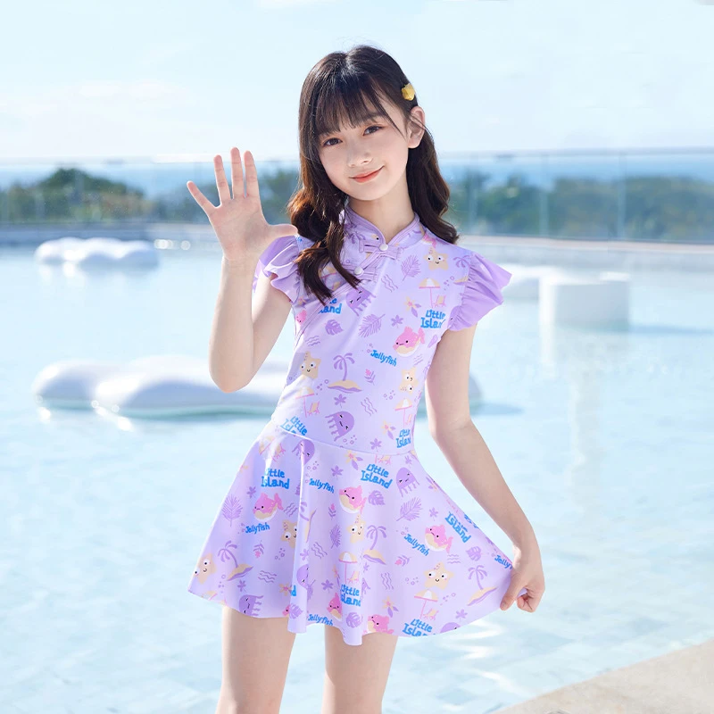 Ruffle Sleeve Swimsuit Kids Girl Two Pieces Plus Size Children Swimwear Bathing Suits For Teen Girls Summer Vocation Beachwear