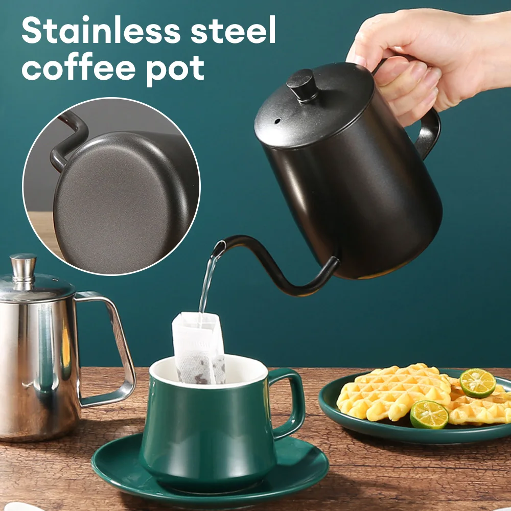 

600ml Drip Kettle Coffee Tea Pot Stainless Steel Gooseneck Thin Mouth Drip Kettle Non-stick Coating Coffee Kettle Teapot