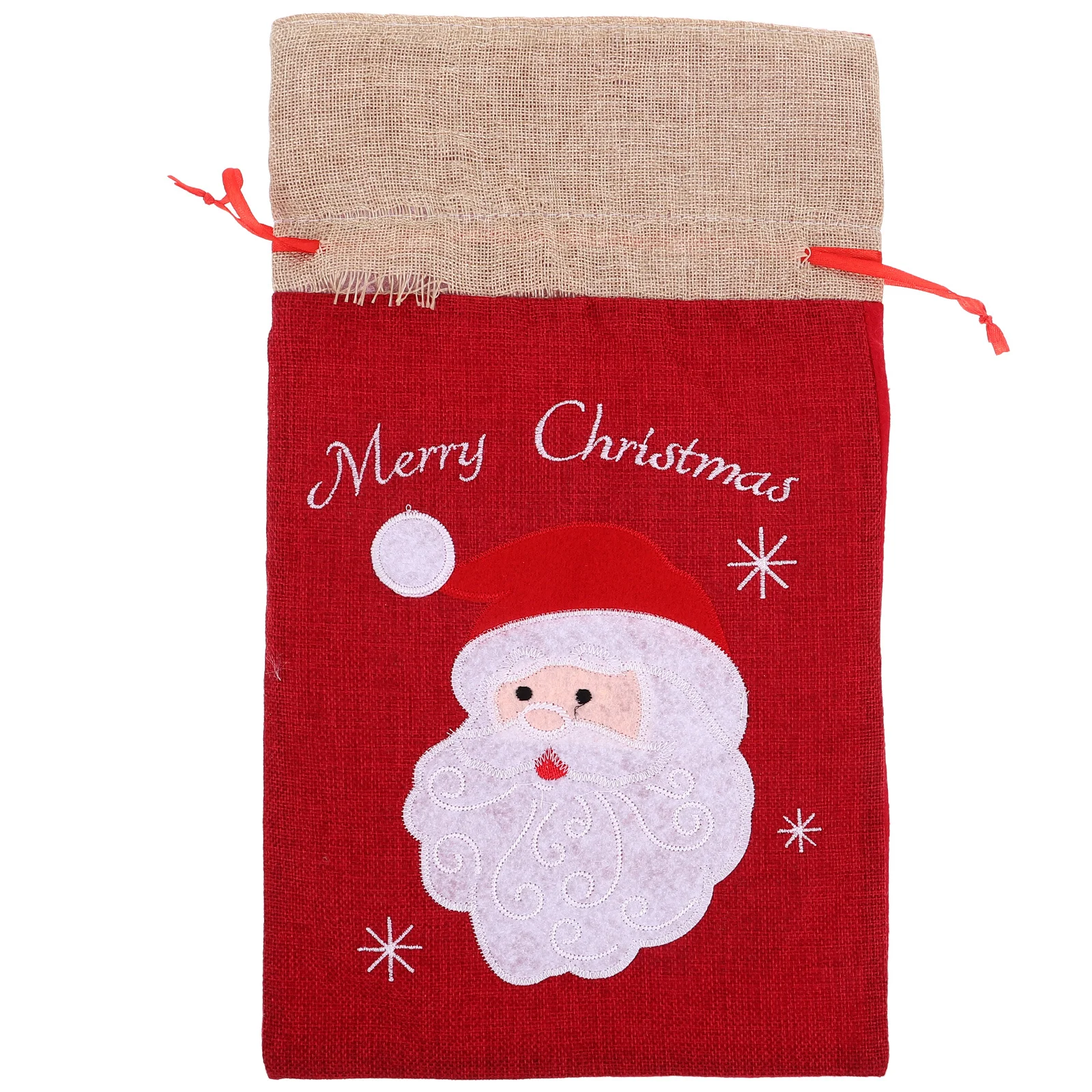 

1Pcs Christmas Gift Pouch Drawstring Linen Bag Size S Santa Claus Pattern Durable Candy Bag for Cookies Treats Gifts