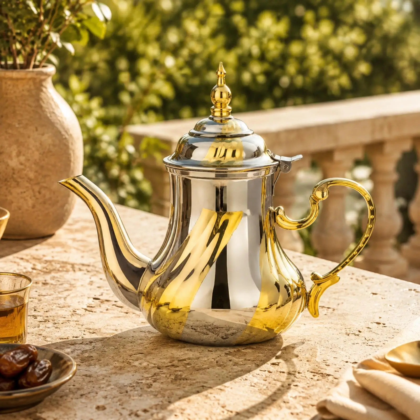 Middle Eastern Teapot Ornate Teapot with Curved Spout Polished for Daily Brewing