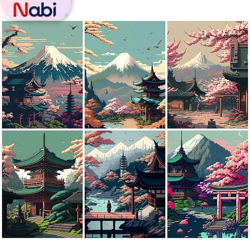 

Nabi 5D DIY Diamond Embroidery House Full Square Round Painting Japan Landscape Mosaic Mountain New 2024 Home Decor