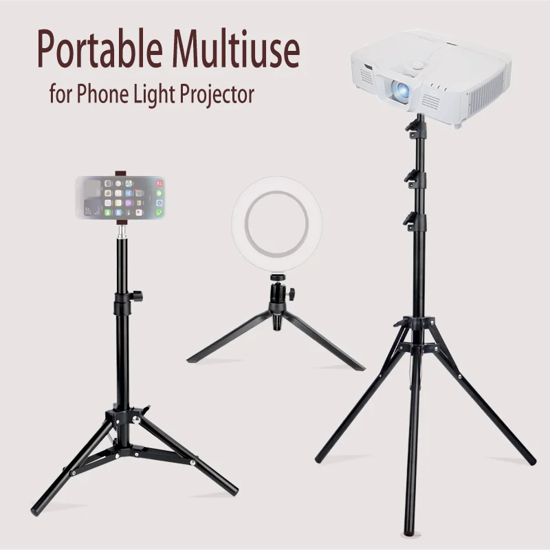 حامل ثلاثي من الألومنيوم مقاس 20/50/160/200 سم، حامل 1/4 بوصة لجهاز عرض ضوء كاميرا الهاتف - متعدد الاستخدامات محمول