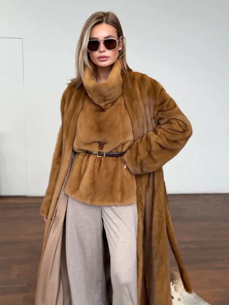 Winter Long Thick Warm Faux Mink Fur Jacket Coat Women With Belt High Quality Luxury Long Mink Fur Cardigan Jacket Ladies
