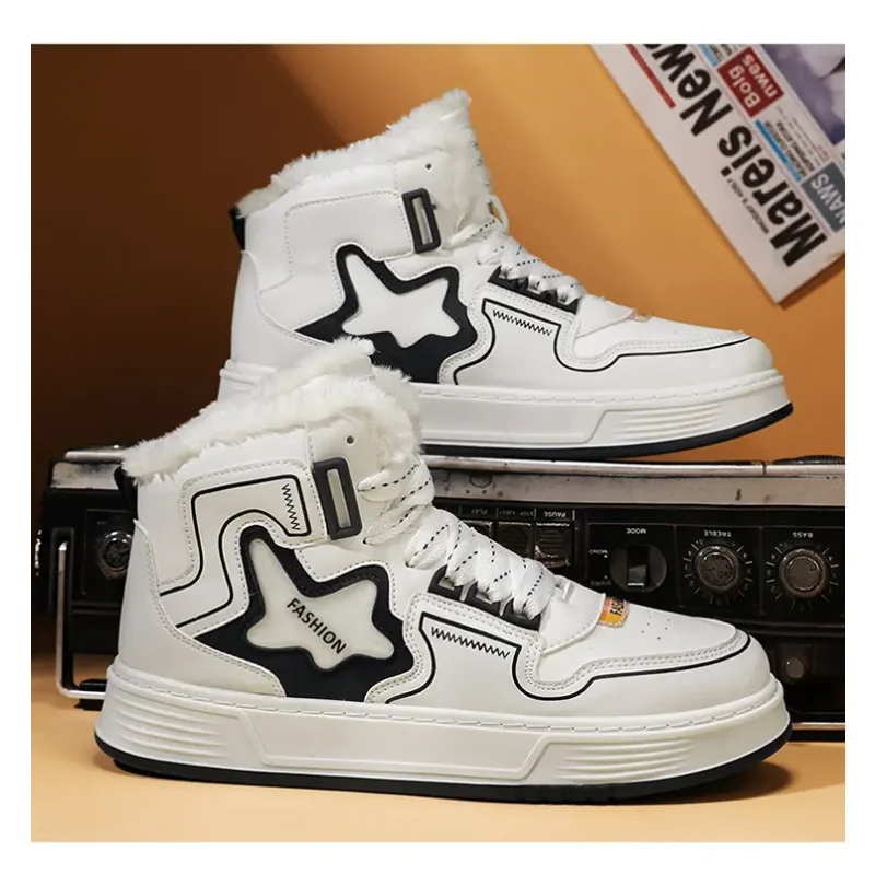 Sapatos de algodão masculinos inverno com lã espessada plataforma esportiva quente sapatos casuais botas de neve para estudantes ao ar livre