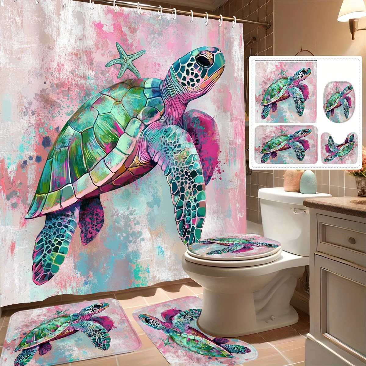 

Набор из 4 занавесок для душа, мечтательная красочная черепаха, современный декор для ванной комнаты - 71 дюйм * 71 дюйм * 180 см * 180 см, в комплект входит 12 крючков