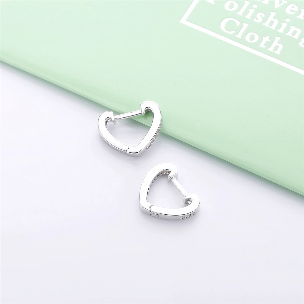 SHADOWHUNTERS 100% ريال 925 فضة شكل قلب هوب أقراط الزركون للنساء مجوهرات رومانسية هدية 925 ثقب الفضة #2