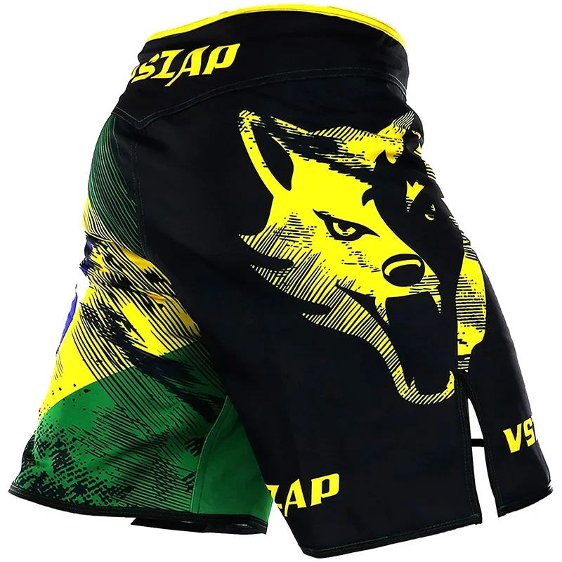 VSZAP-Brazilian Flag MMA Shorts, Bodybuilding Sweatpants, Sanda Breeches, Fitness, Muay Thai Wolf,Casual Elastic Beach Clothing