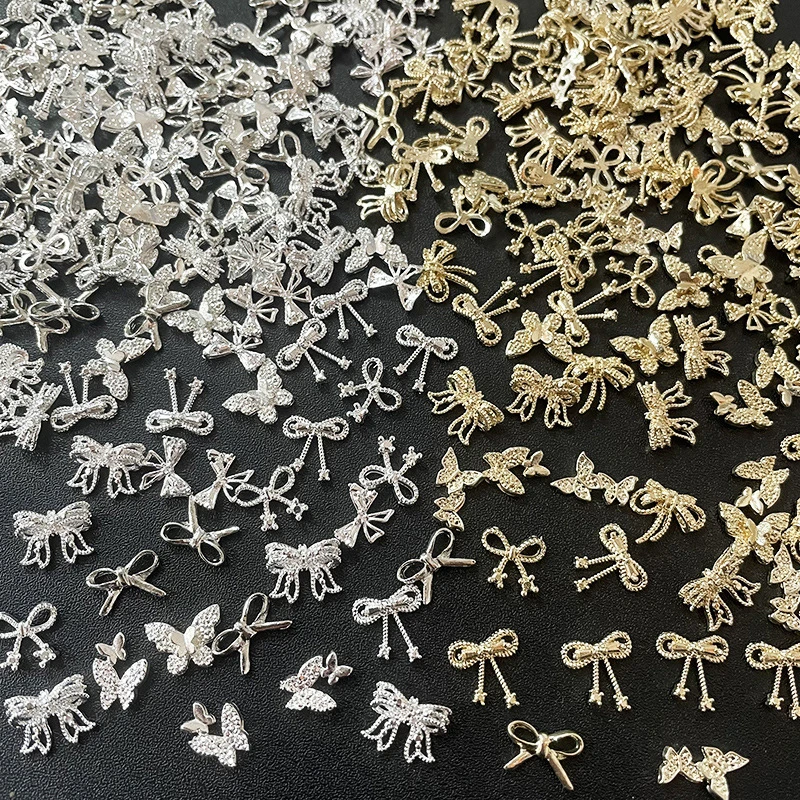 Nuovi accessori per nail art in lega metallica Oro Argento Fiori Accessori per manicure Fiocco per unghie Decorazioni per unghie Trapani per nail art 3D