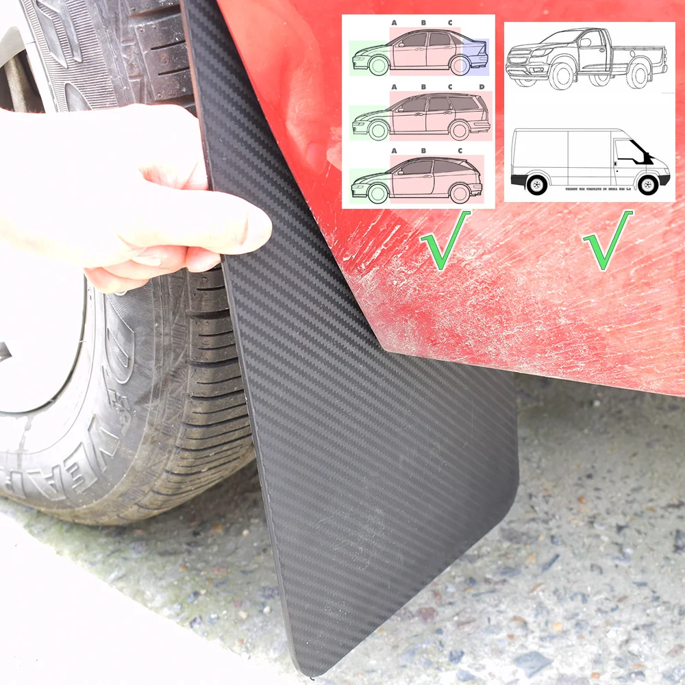 Front Rear 4pcs Set Universal Mud Flaps Splash Guards Mudguards Carbon Fiber effect Mudflaps Car Auto Van SUV Pickup Accessories