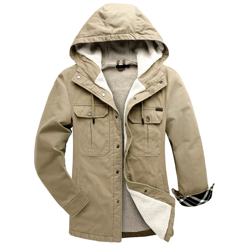 New winter men's cotton jacket thick warm jacket Plus velvet section casual hooded Overcoat Windbreaker Euro Sizs coat