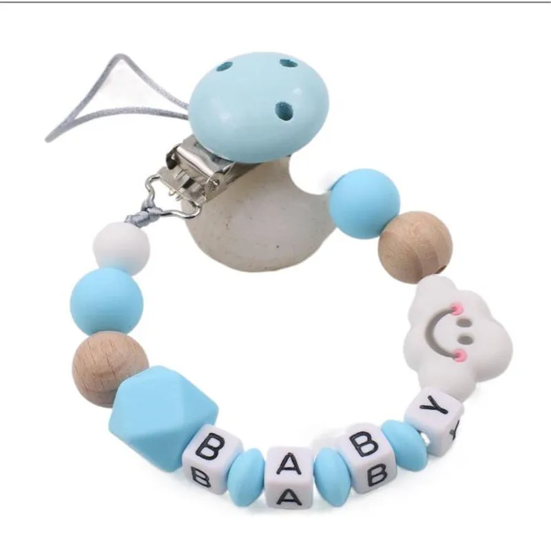 Clip per ciuccio con nome personalizzato per bambini Simpatico silicone alimentare fatto a mano con catena per ciuccio per succhietto per regali per bambini