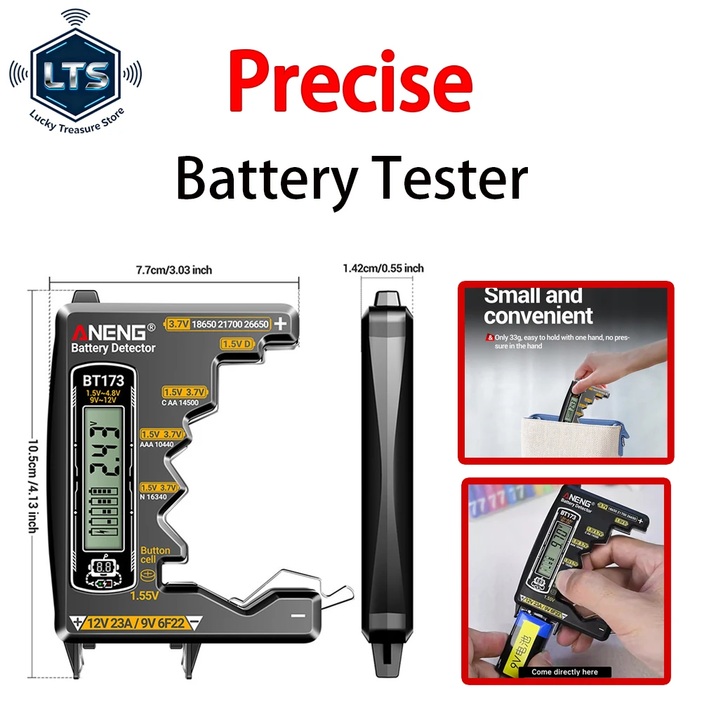 

Battery Tester Button Cell Health Check Digital Lithium 18650 Voltage Meter ANENG BT173 Universal Batteries Diagnostics Tool New
