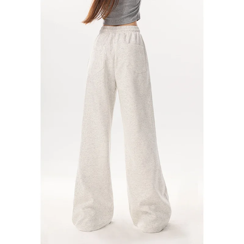 Calça casual feminina do milênio, estampa de cachorrinho cinza, calça esportiva fofa, moletom de perna larga, divertida para outono e inverno, Y2K