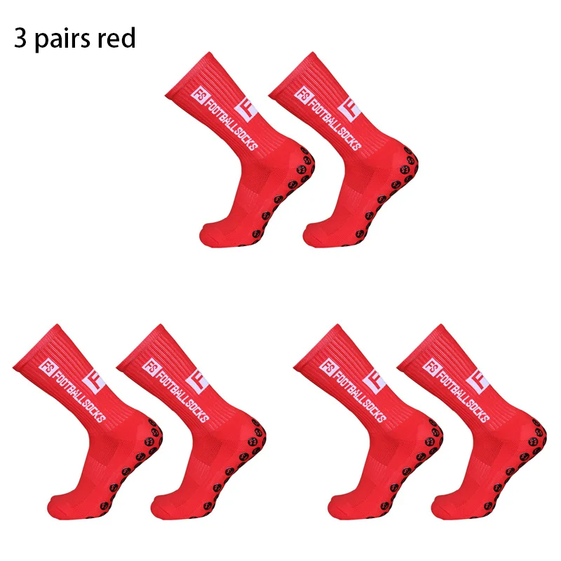 3 pairs New Style FS Football Socks Round Silicone Suction Cup Grip Anti Slip Soccer Socks Sports Men Women Baseball Rugby Socks