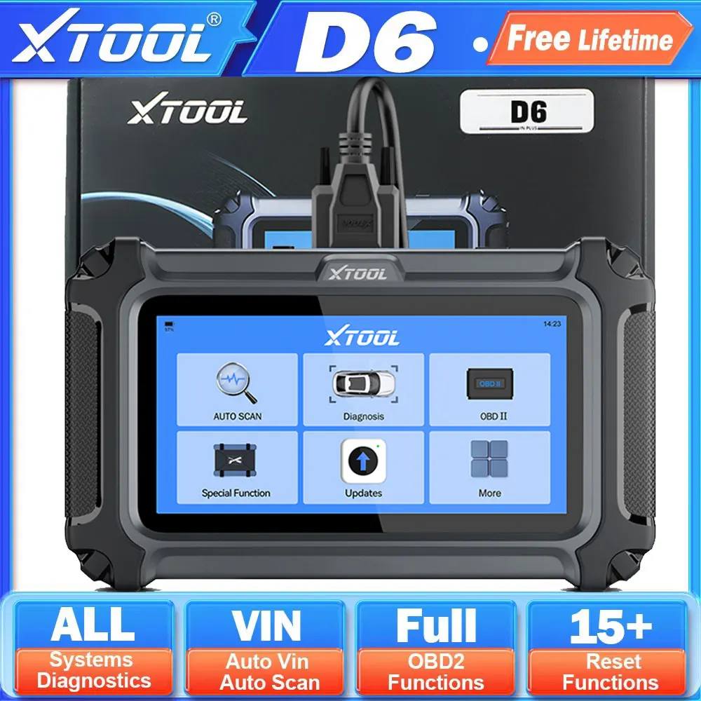 Xtool D6 All System Scanner Full OBD2 Automotive Diagnostic Tools Auto VIN With CANFD FCA 15 Resets Service Lifetime Free Update