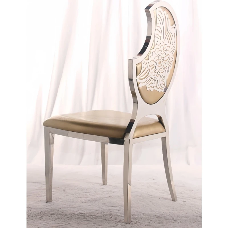 Hong Kong-style light luxury style high-end stainless steel moon gold dining chair household banquet hall simple hotel dining ch