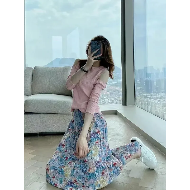 

New Summer All Match Elegant Girl's Half Length Skirt with Floral Patterns, Korean Popularity Long Skirt for Women