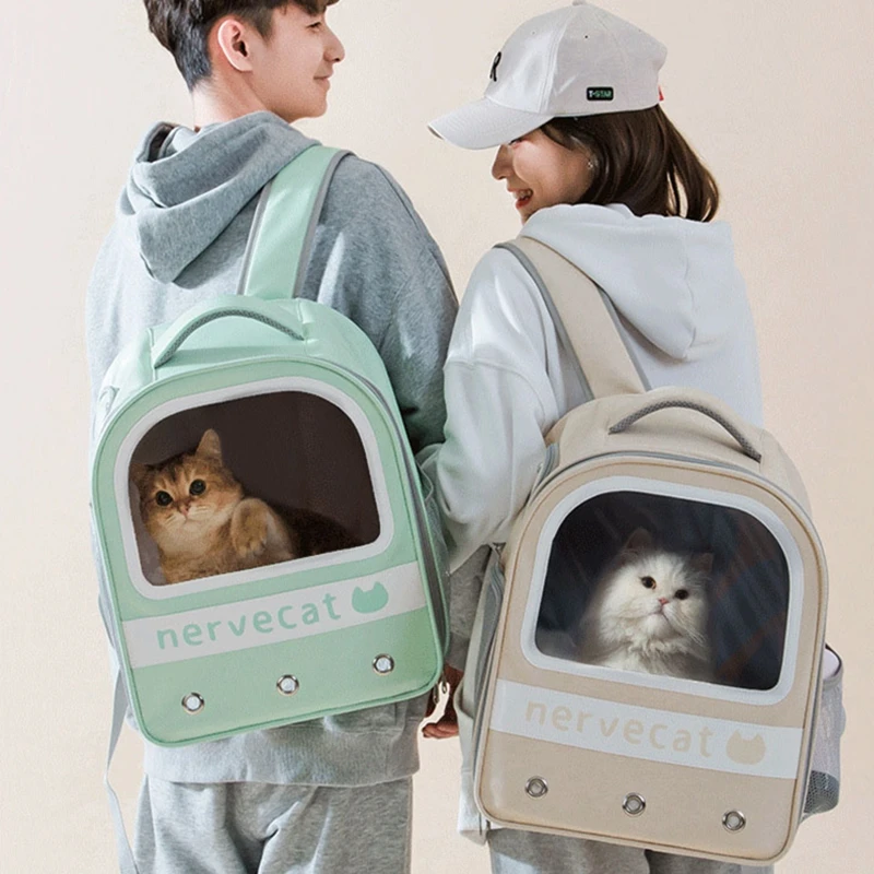 Pet Cat Backpack Dog Carrier Bag Breathable Portable Transport Travel Outdoor Space Capsule Cage PU Leather Waterproof Backpack