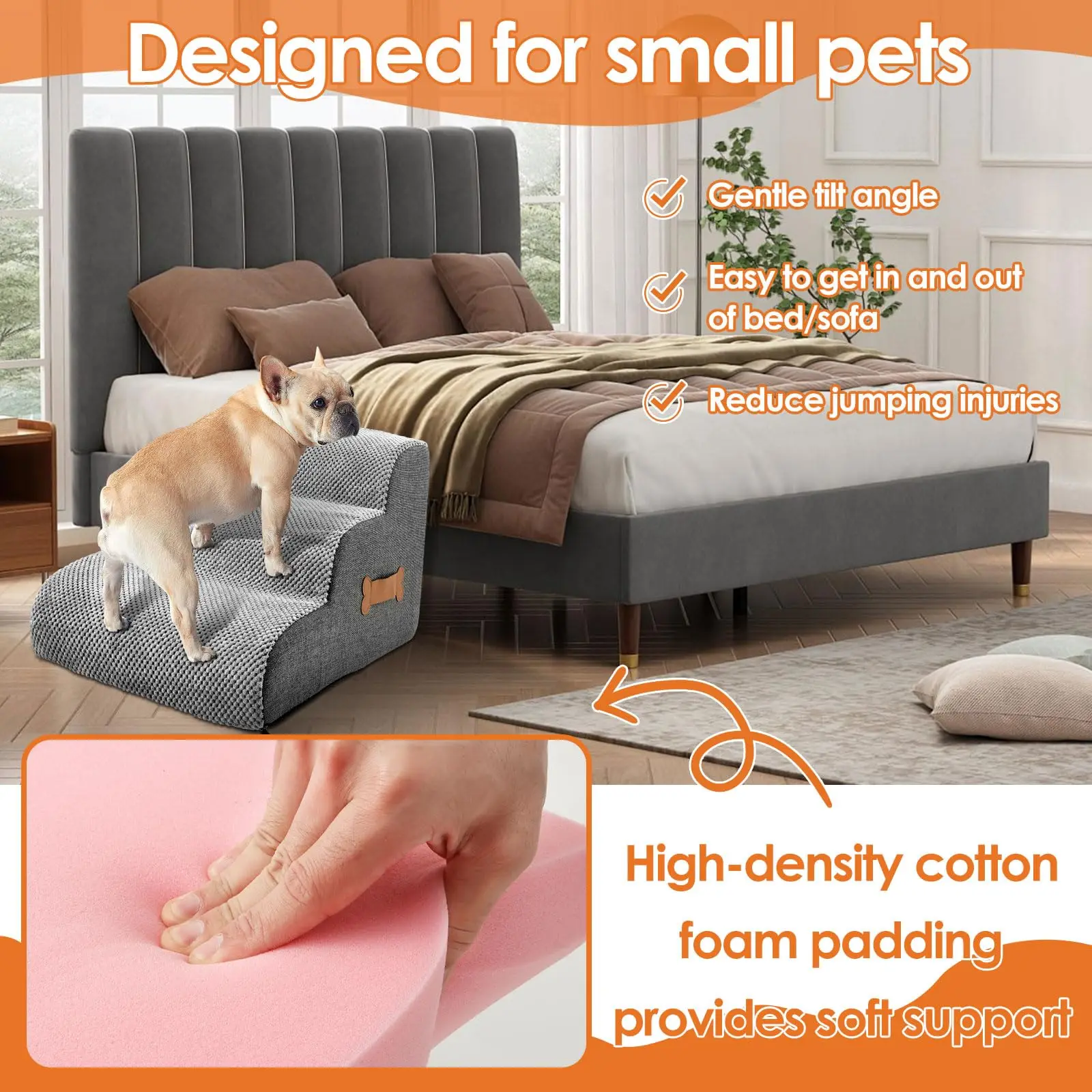 Ladder Puppys Stairs Pets Bone Handle Beside Sofa Bed Ramp for Dogs Protecting Pets Joint Safety Stairs for Pet Elderly Dog