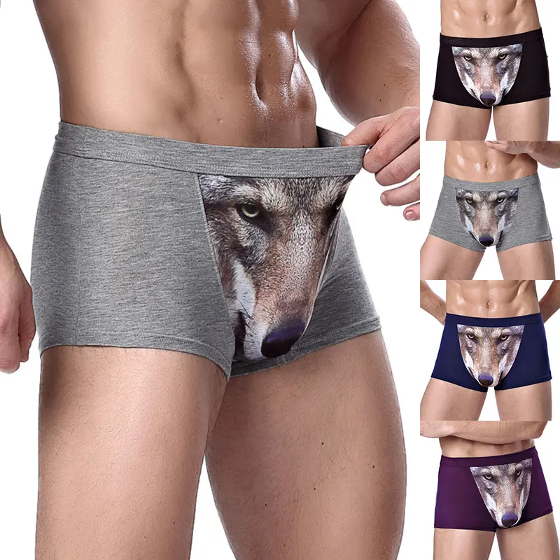 New 1pc Underwear Men Boxer Shorts Funny Underpants Modal Mens Men\'s Panties With 3D Wolf Soft Pouch Trunks Boxers Comfortable