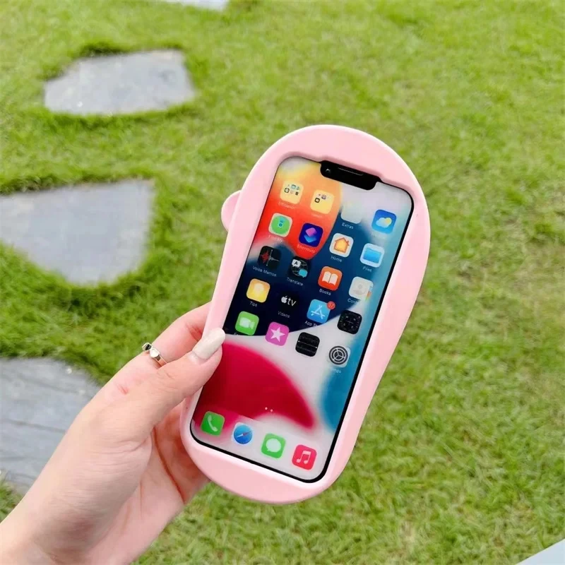 Pink girl bow slippers suitable for iPhone 15, 14, 12, 13 Pro Max 11, cute unique creative button sensitive soft silicone cover