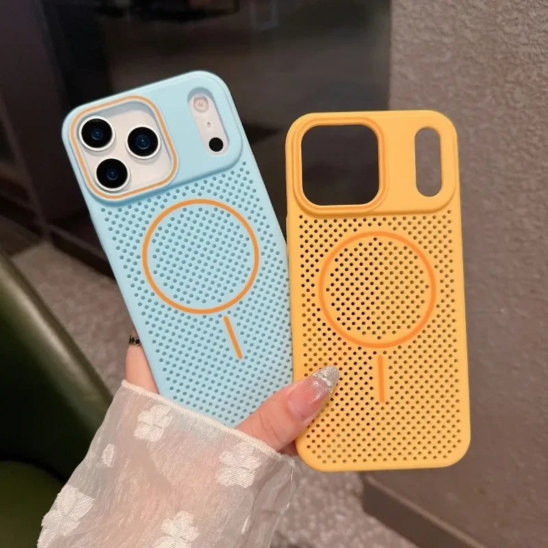 Moda favo de mel malha magnética caso para iphone 17 ar 16 15 14 13 12 pro max à prova de choque dissipação de calor capa de proteção fosca