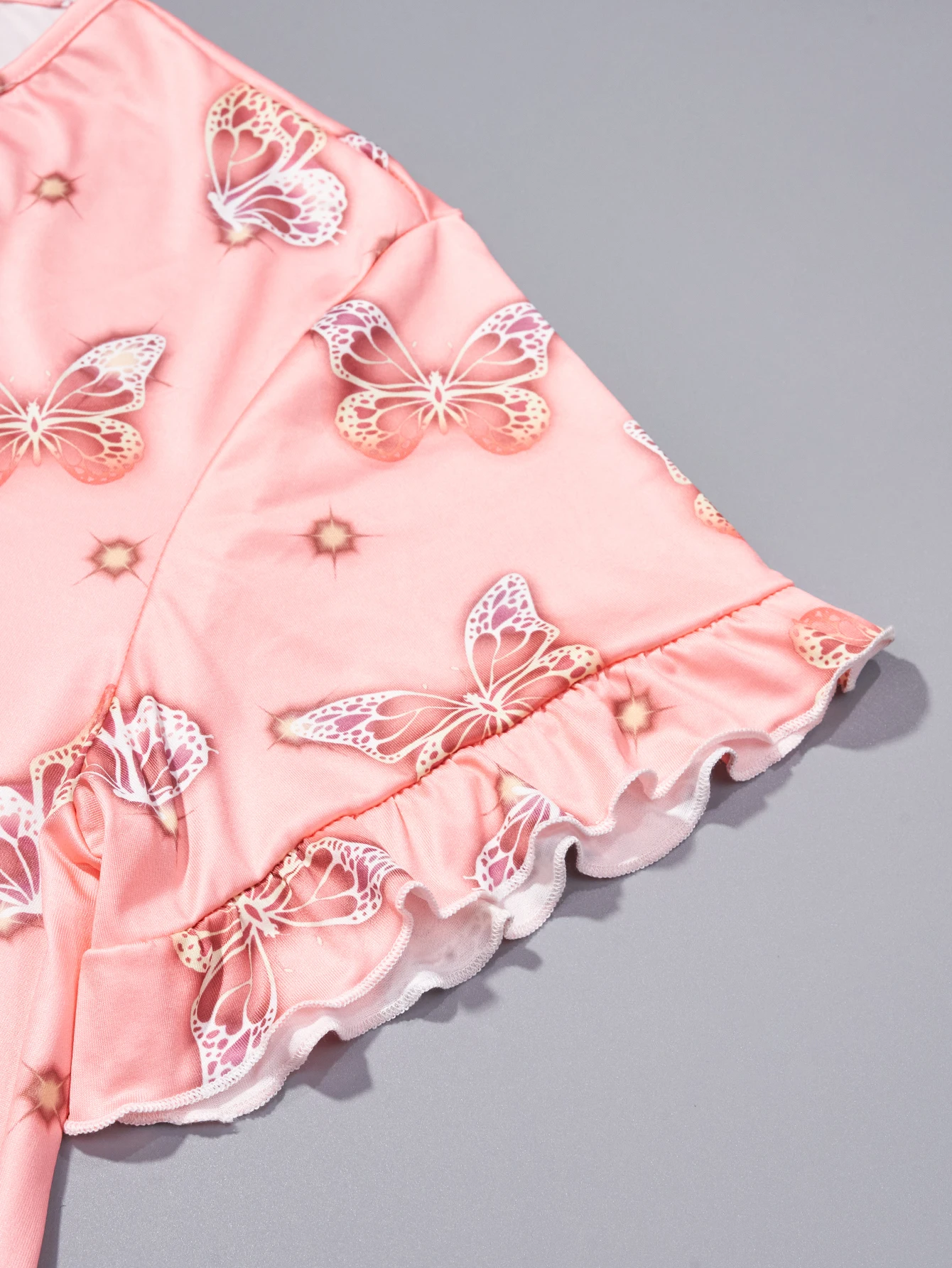 Large size women\'s pajamas home clothing cute butterfly print pink long short sleeved pajama skirt